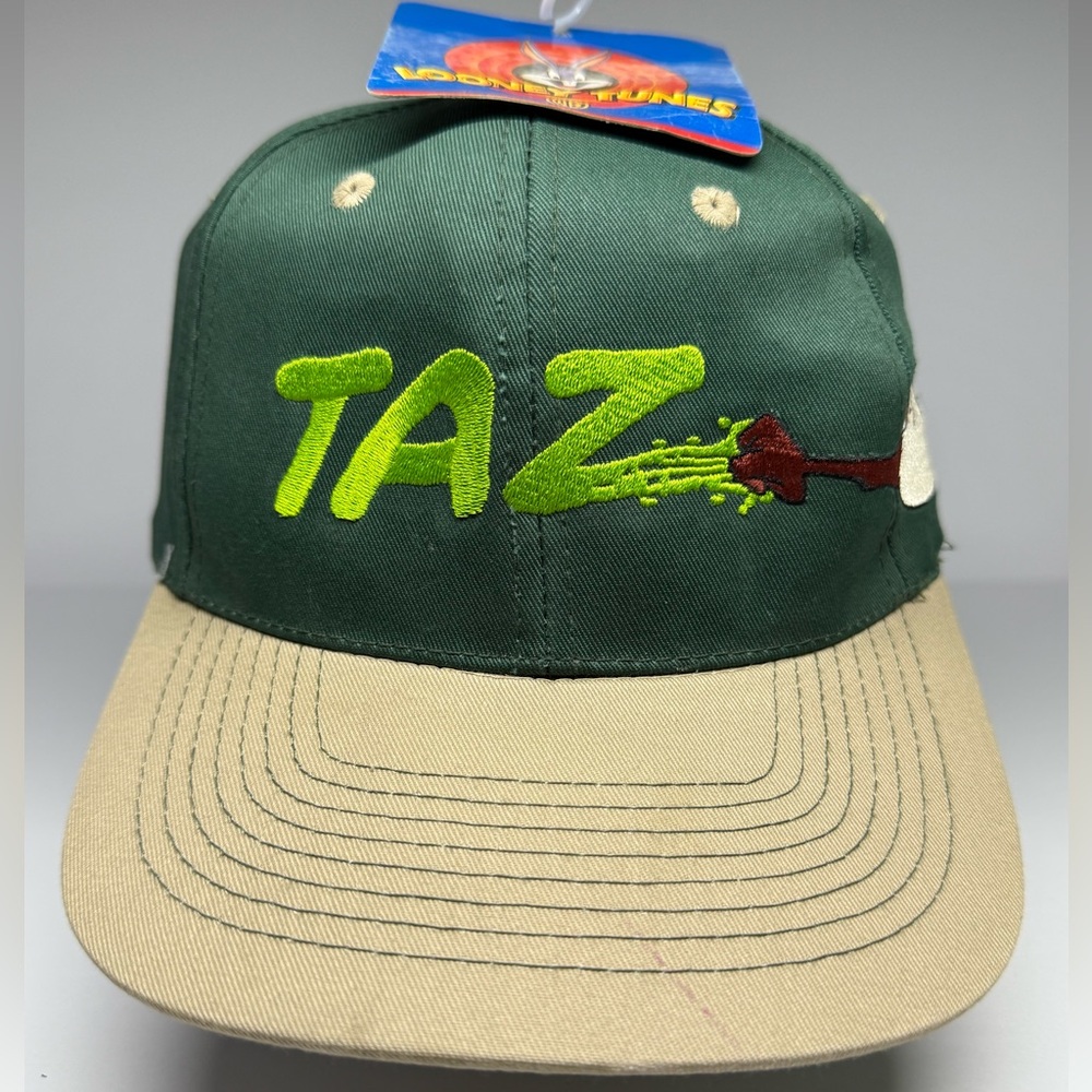 VINTAGE Looney Tunes Hat Snap Back Green Blockhead Taz Tasmanian Devil  W/ Tag
